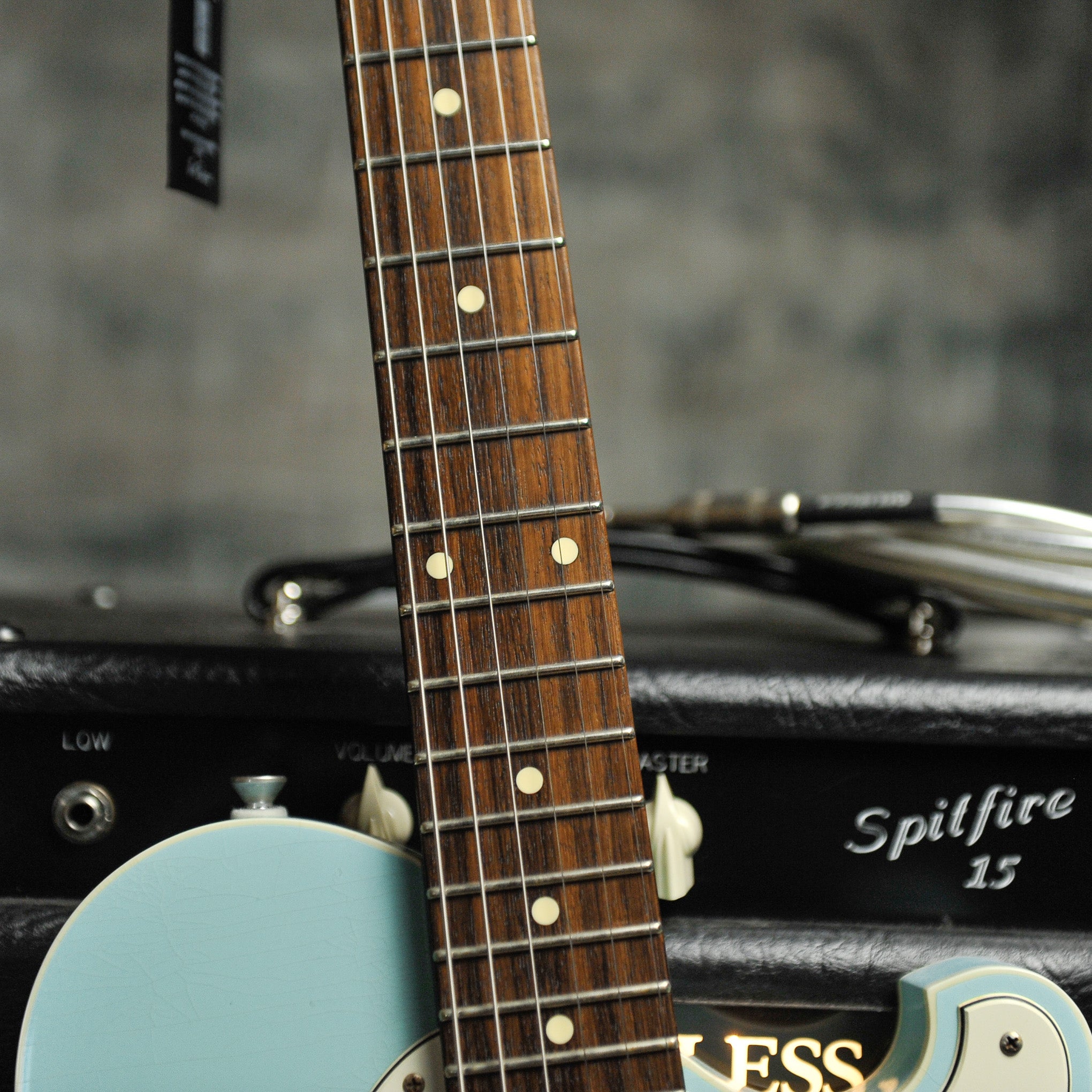 Seth Baccus Shoreline T Aged Sonic Blue Double Binding - Master Grade RW Neck, Parchment Plate