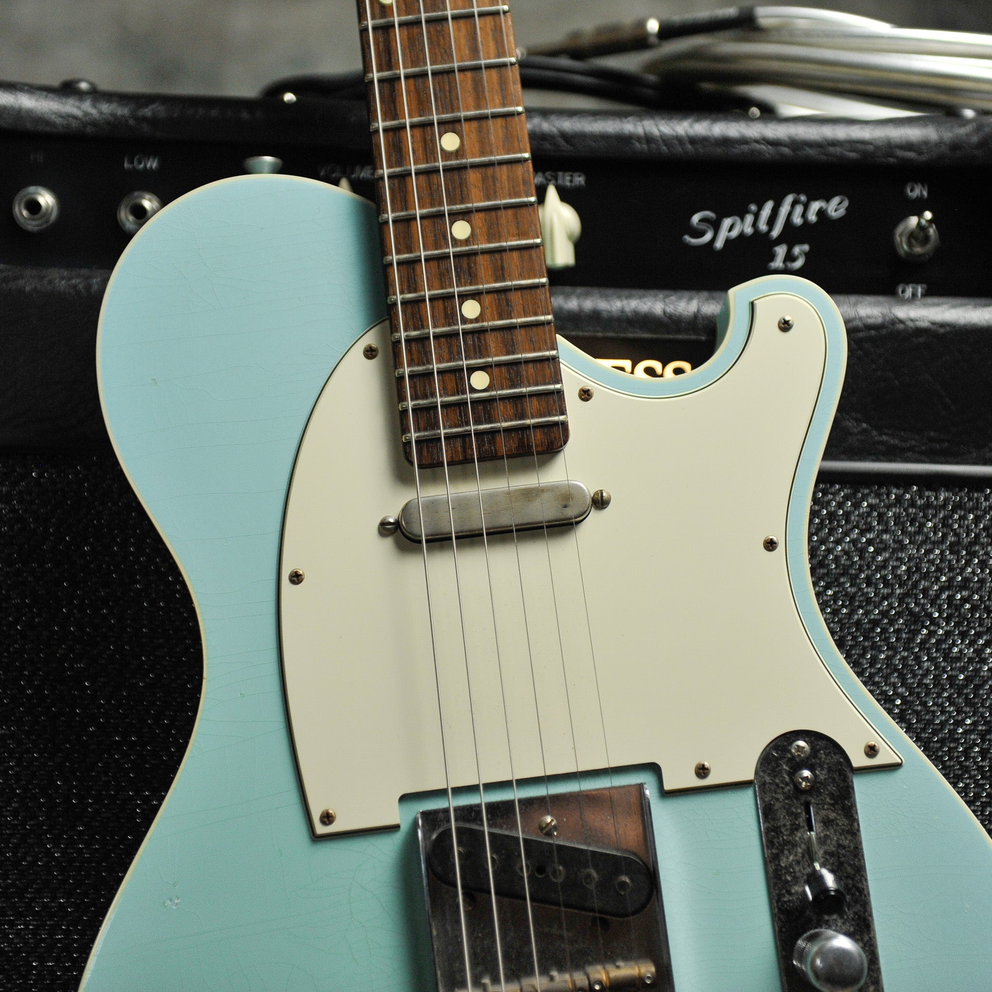 Seth Baccus Shoreline T Aged Sonic Blue Double Binding - Master Grade RW Neck, Parchment Plate