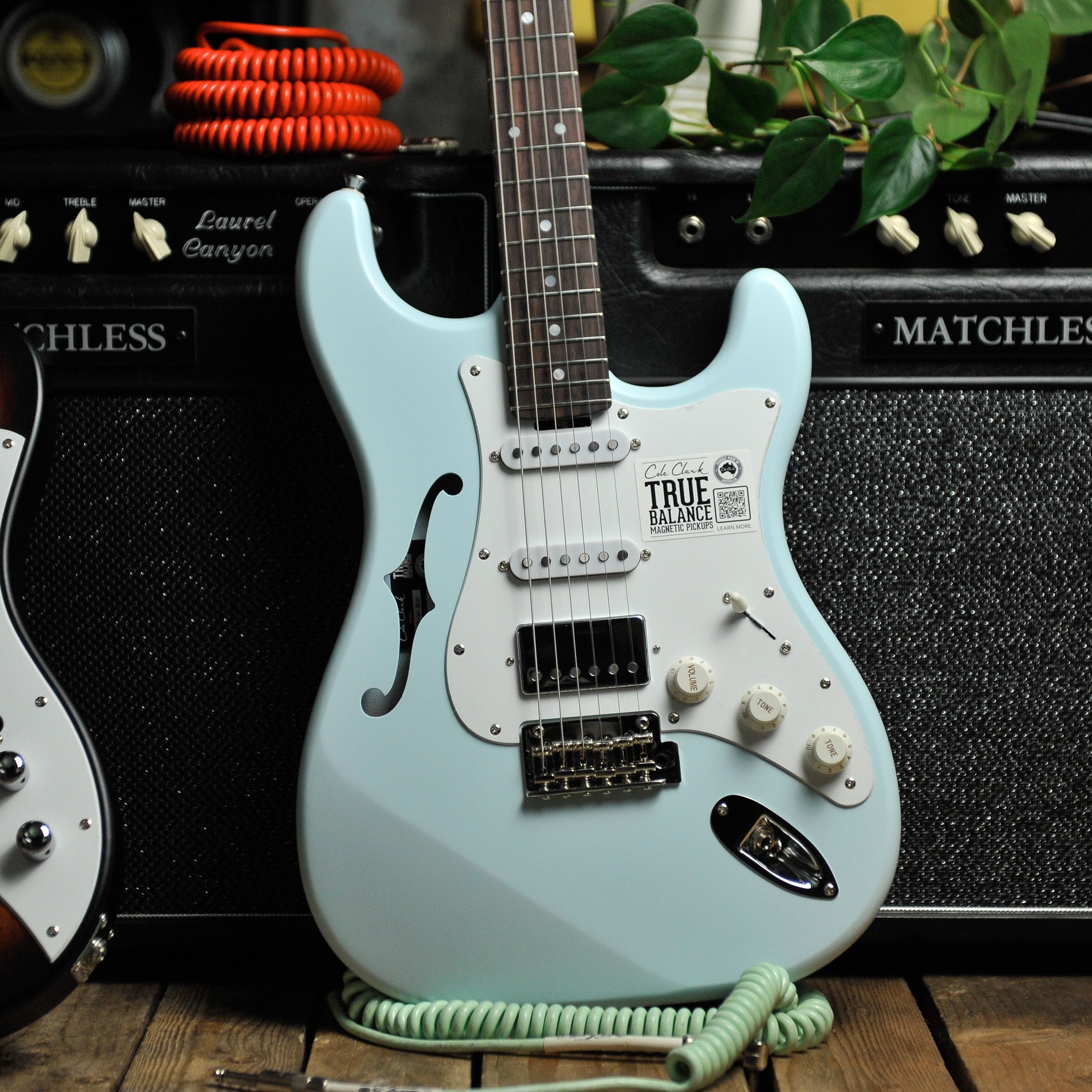 Cole Clark Electric Hollow Baby HSS Blue w/Case