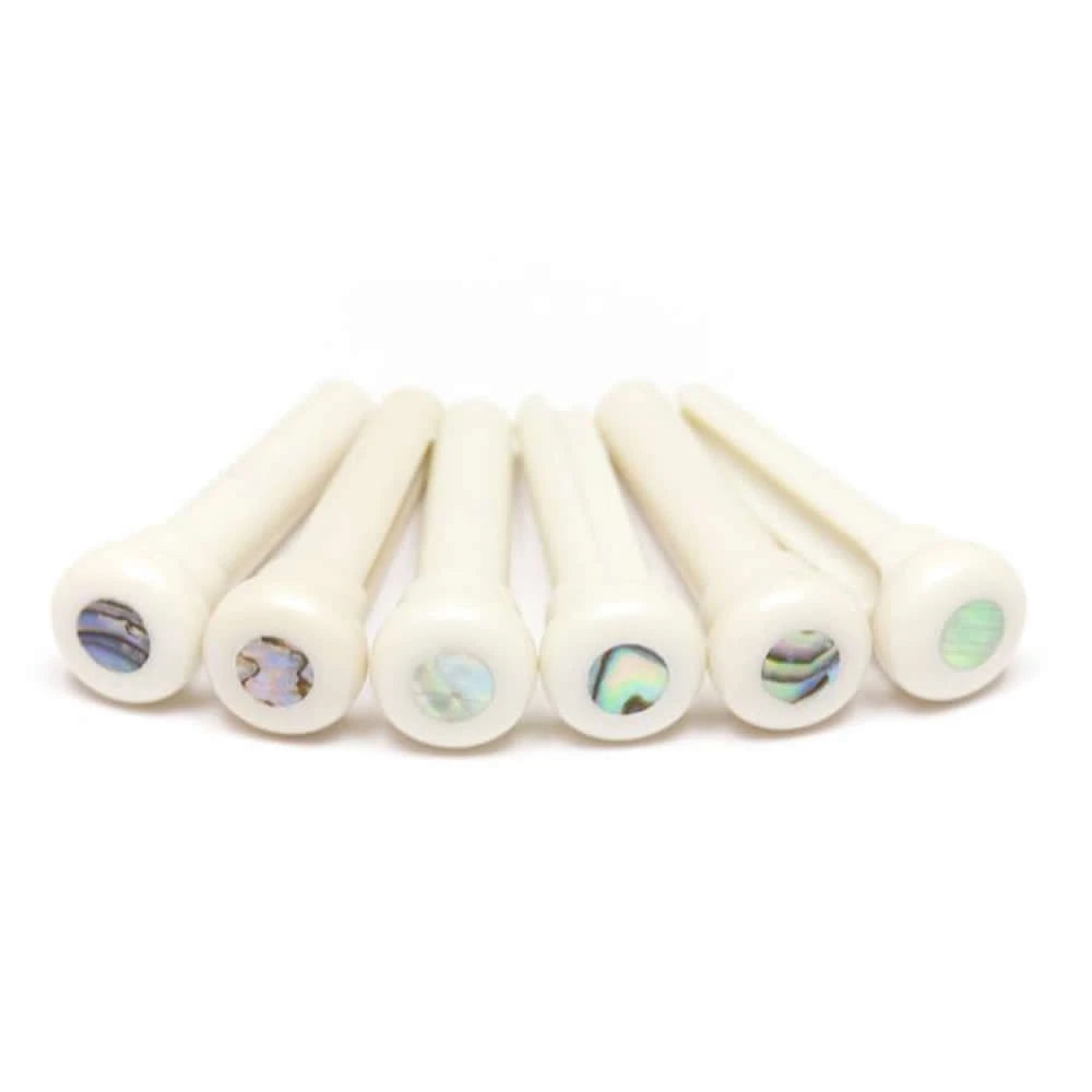 Tusq GTP10 Set of 6 Bridge Pins Presentation Style Ivory/ Paua Shell Dot