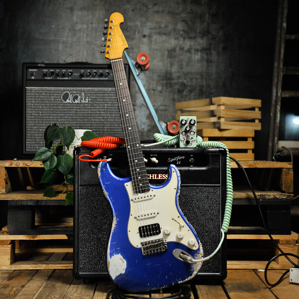 Iconic Solana Medium Aged Blu Pozzi Metallic HSS Electric Guitar #1154