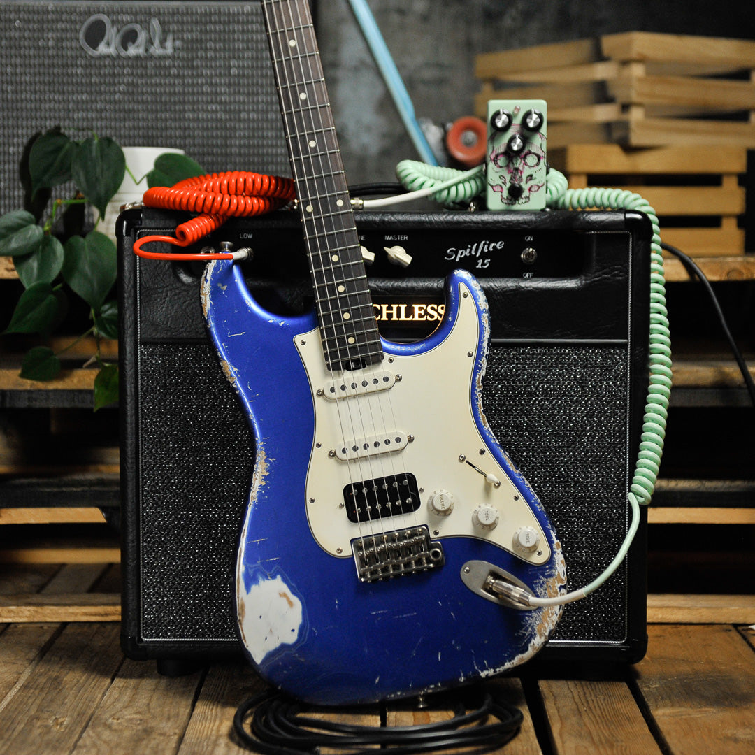 Iconic Solana Medium Aged Blu Pozzi Metallic HSS Electric Guitar #1154