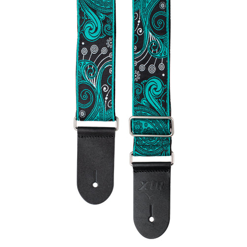 XTR LS337 Vintage Jacquard Weave Guitar Strap Jade Green Paisley