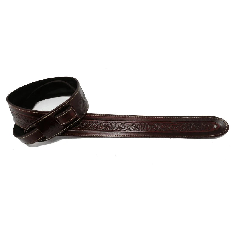 Leathergraft Embossed Celtic Leather Guitar Strap - Brown