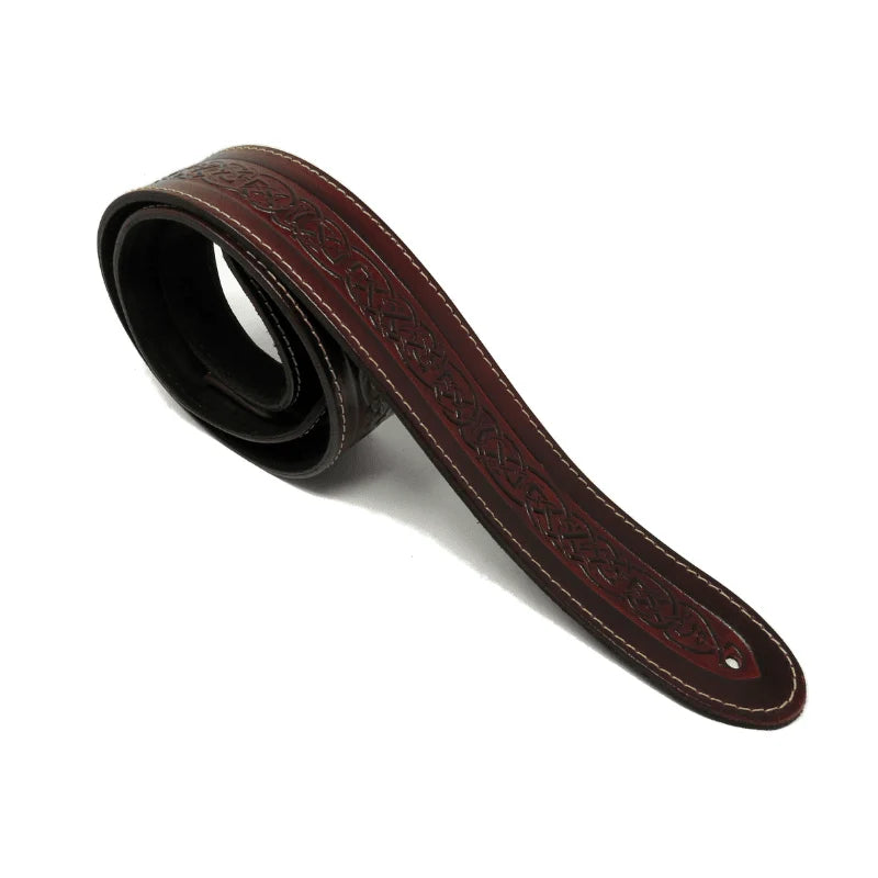 Leathergraft Embossed Celtic Leather Guitar Strap - Brown