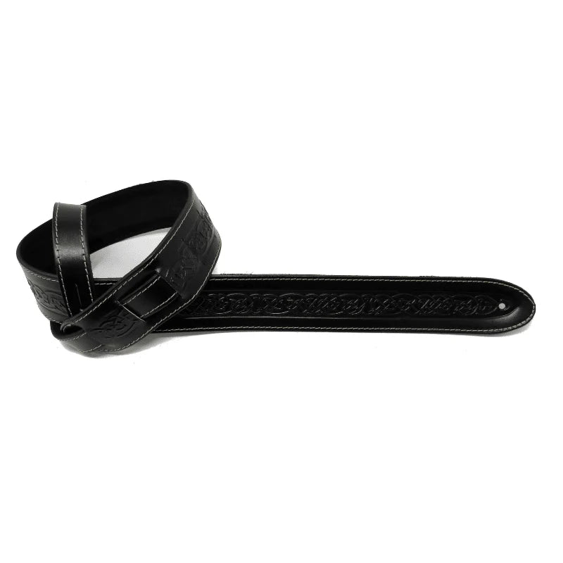Leathergraft Embossed Celtic Leather Guitar Strap - Black