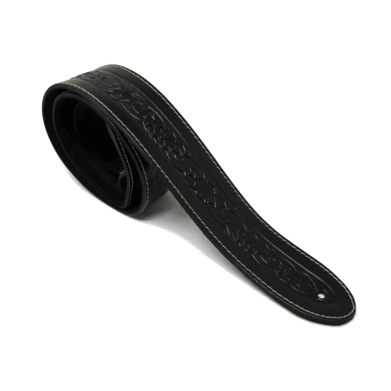 Leathergraft Embossed Celtic Leather Guitar Strap - Black