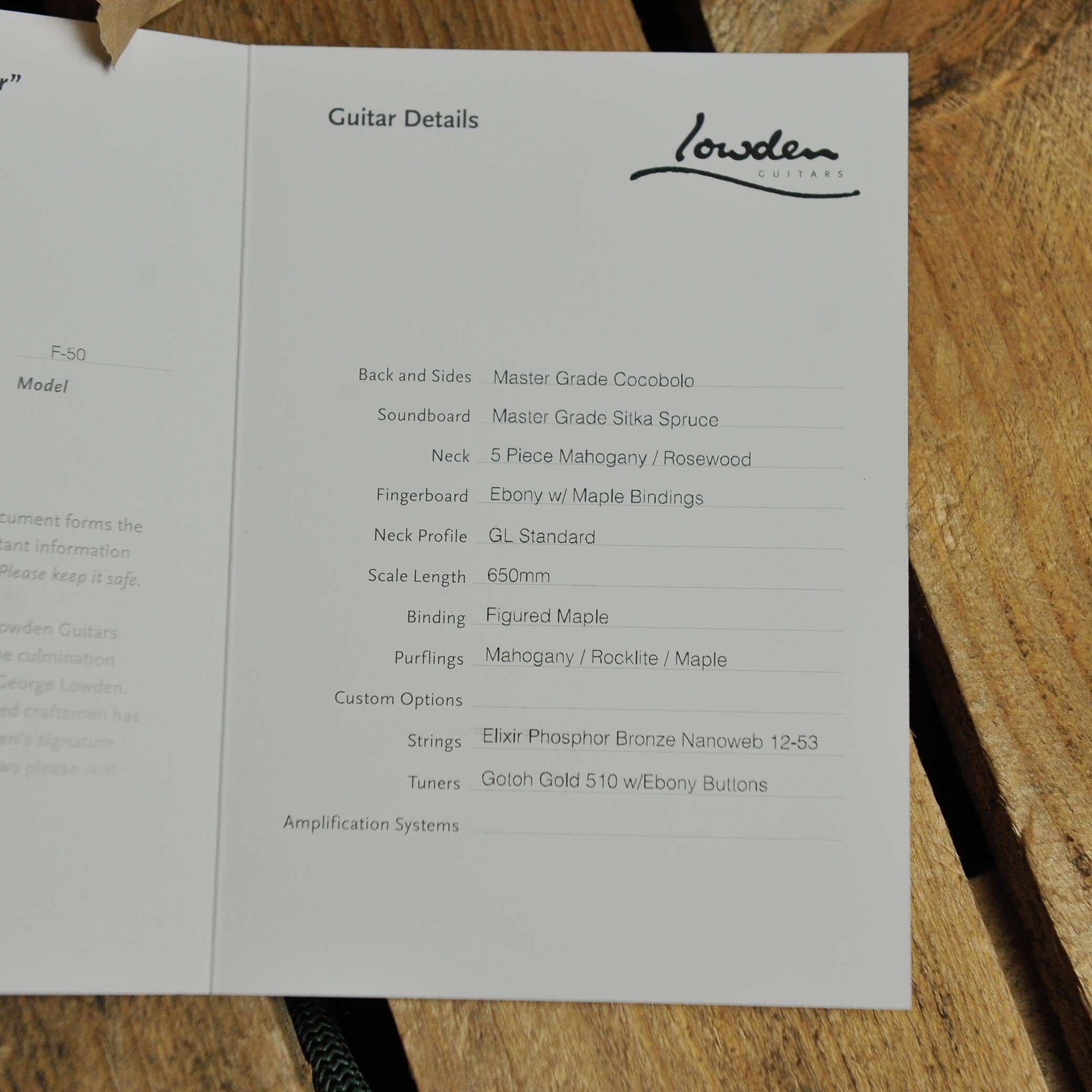 Lowden F-50 CO/SS Mastergrade Cocobola & Sitka Spruce w/Soundbox Bevel