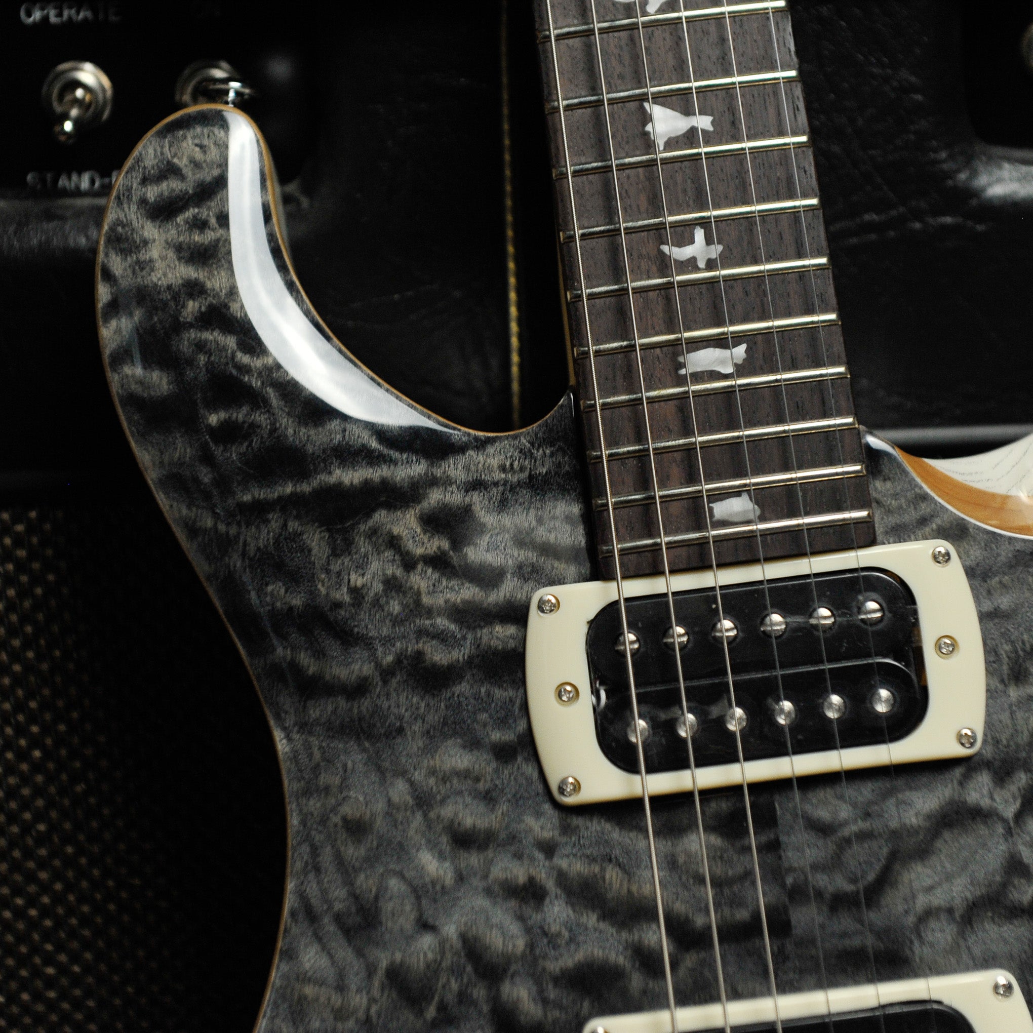 PRS SE CE24 Quilt Top Charcoal Top, Dog Hair Swamp Ash Back w/Bag