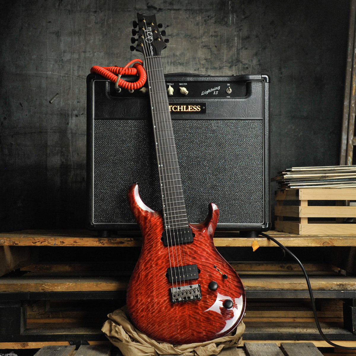 PRS Tekton SVN 7-String Electric Guitar Fuchsia Aura Black Satin Neck