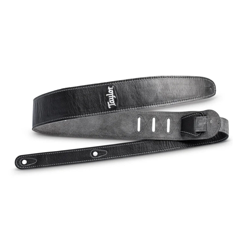 Taylor Strap Black Leather Suede Back 2.5" Silver Logo