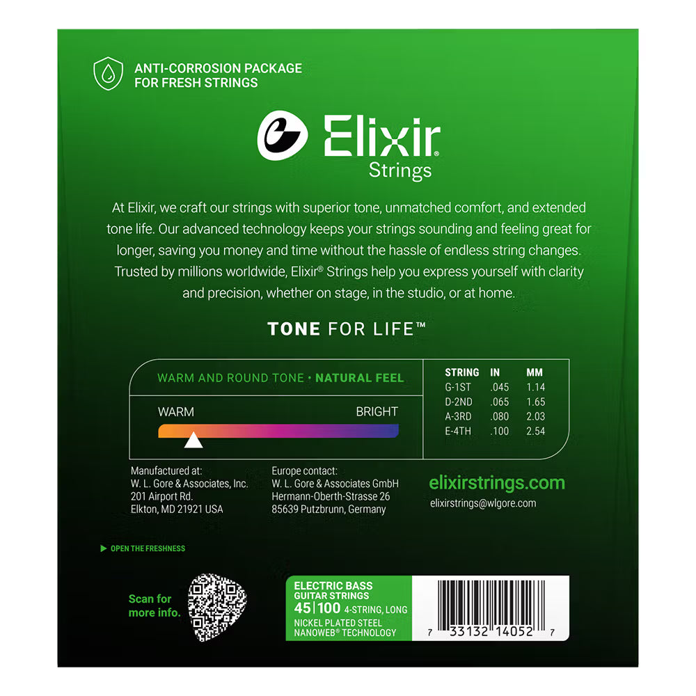 Elixir 14052 Electric Bass Nickel Plated Steel w/ Nanoweb Coating 4-String Light (45-100)