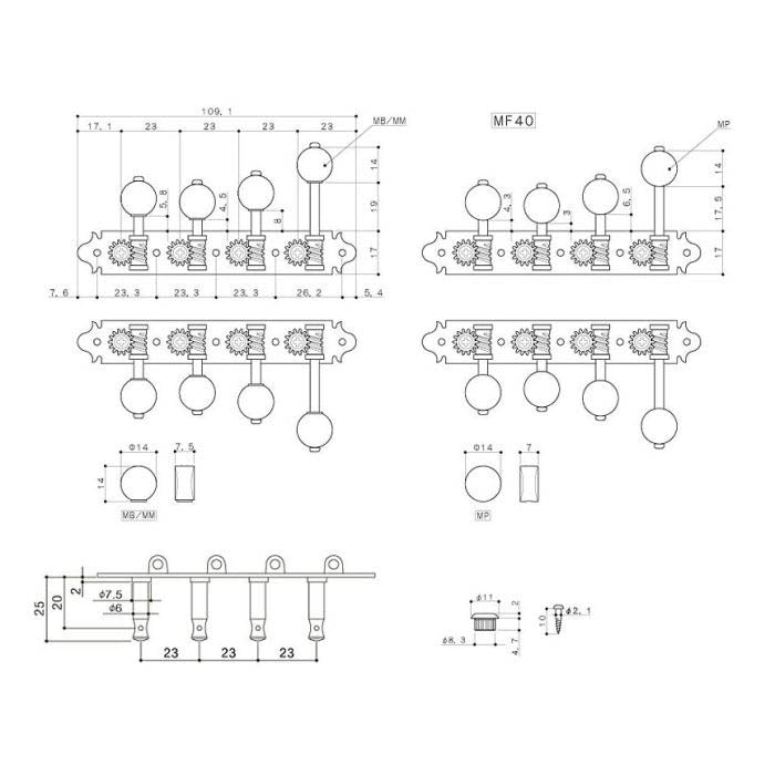 Gotoh MF40 F-Style 23mm Mandolin Machine Heads Nickel