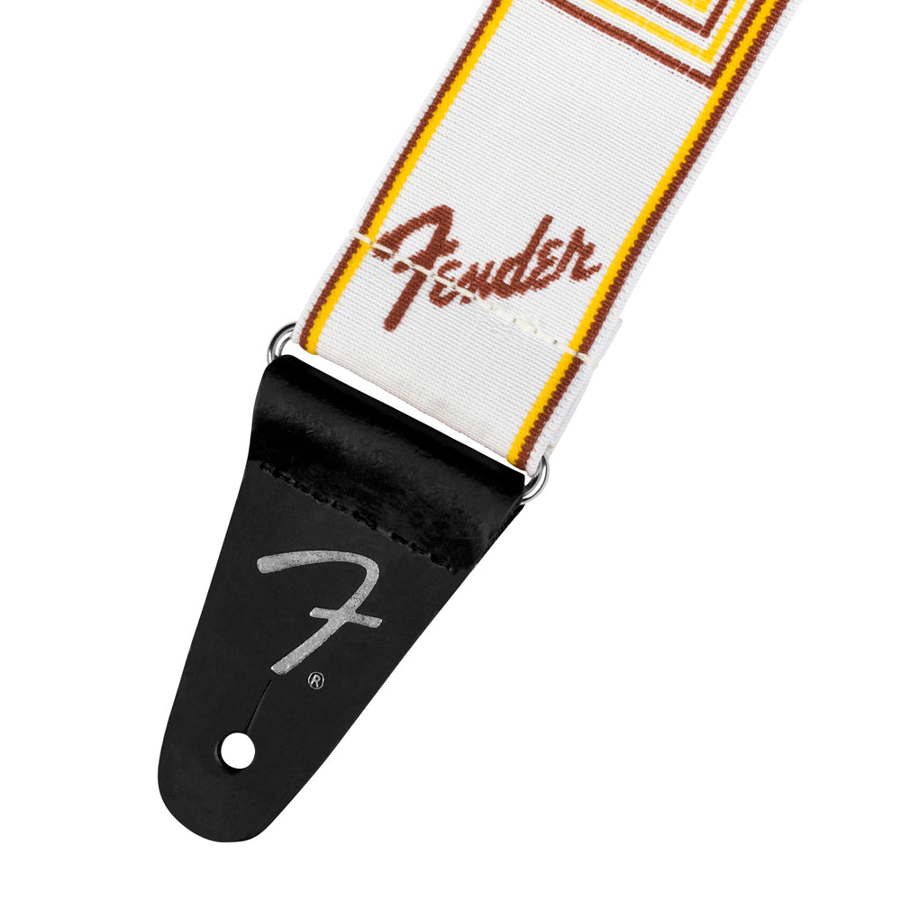 Fender® WeighLess™ Monogram Strap, White/Brown/Yellow, 2"