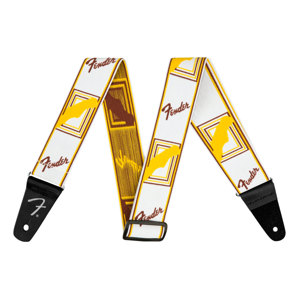 Fender® WeighLess™ Monogram Strap, White/Brown/Yellow, 2"