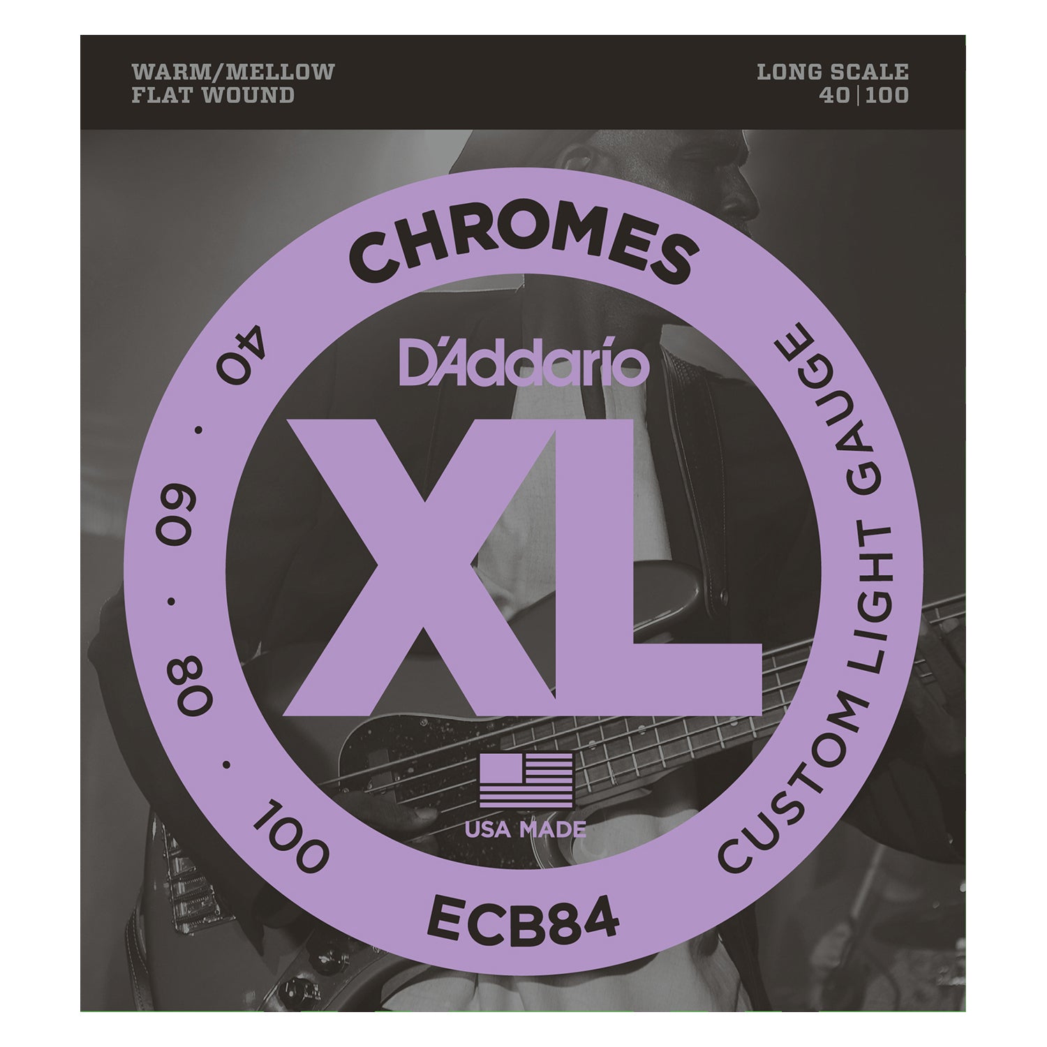 D'Addario ECB84 Chromes Bass Guitar Strings, Custom Light, 40-100, Long Scale
