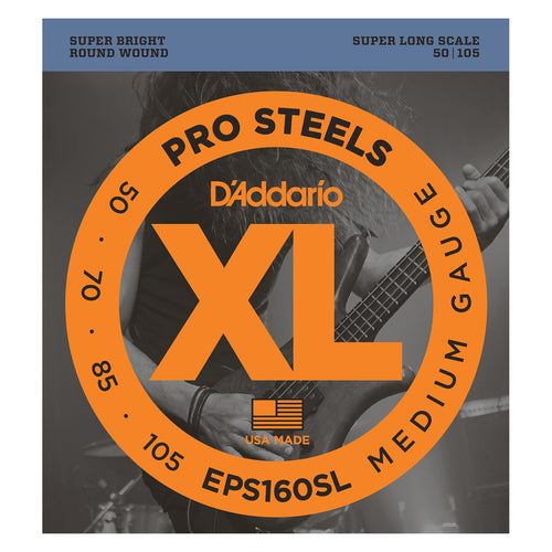 D'Addario EPS160SL ProSteels Bass Guitar Strings, Medium, 50-105, Super Long Scale