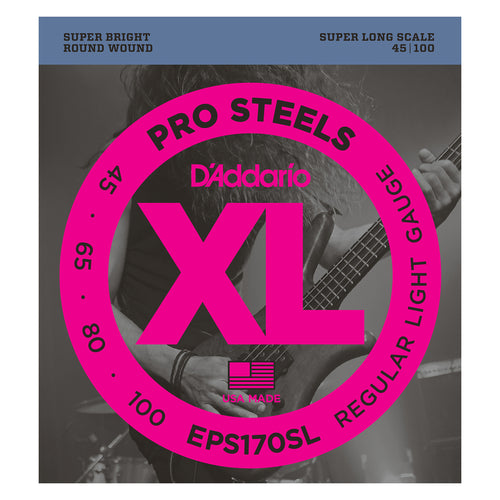 D'Addario EPS170SL ProSteels Bass Guitar Strings, Light, 45-100, Super Long Scale