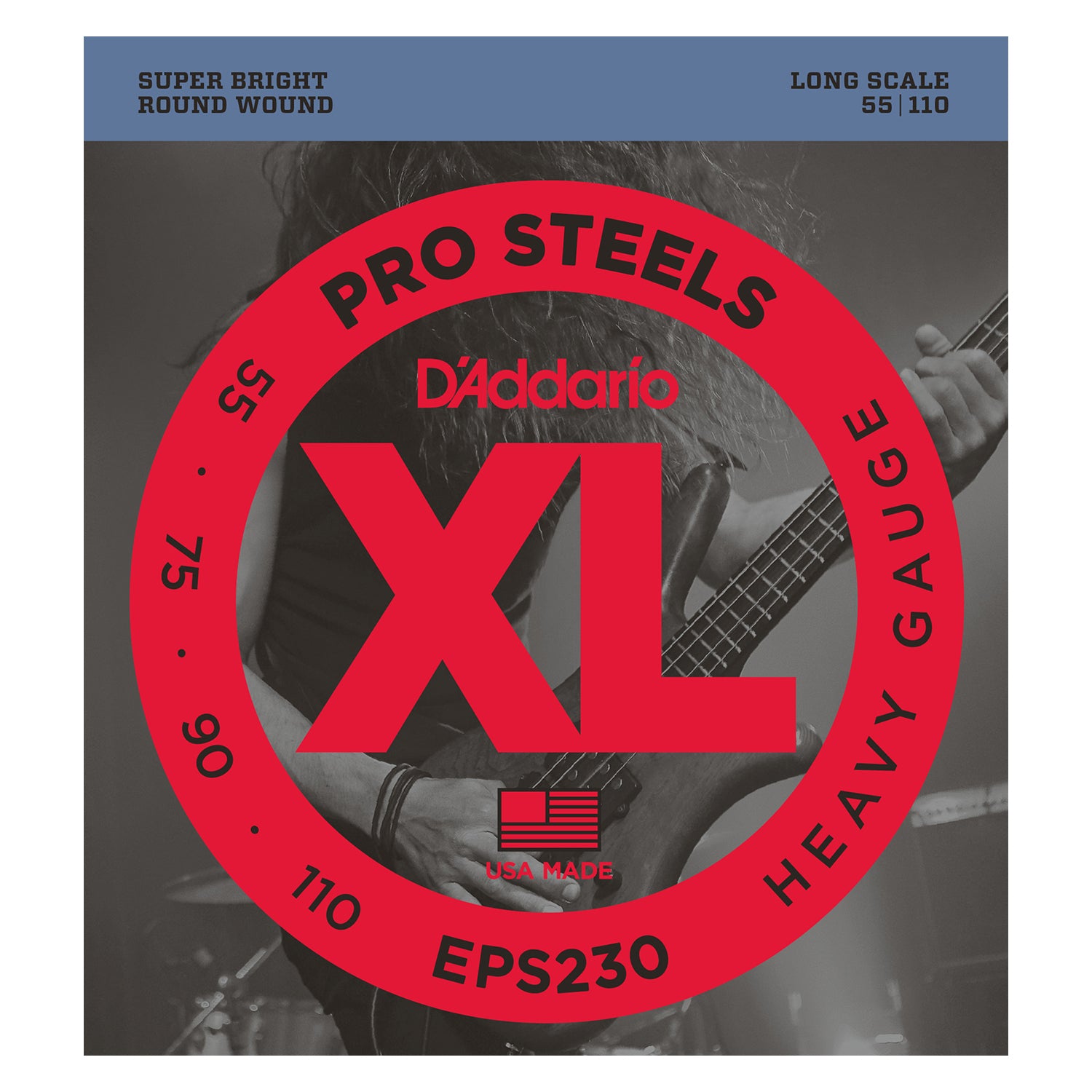 D'Addario EPS230 ProSteels Bass Guitar Strings, Heavy, 55-110, Long Scale