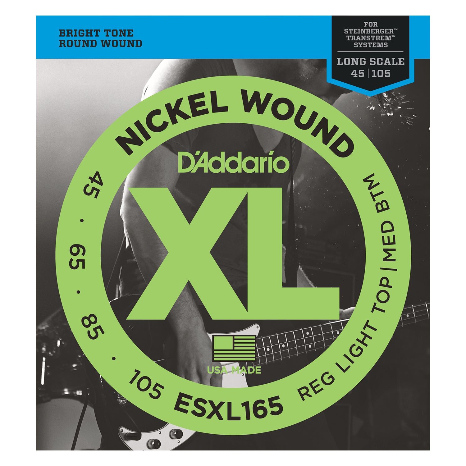 D'Addario ESXL165 Nickel Wound Bass Guitar Strings, Medium, 50-105, Double Ball End, Long Scale