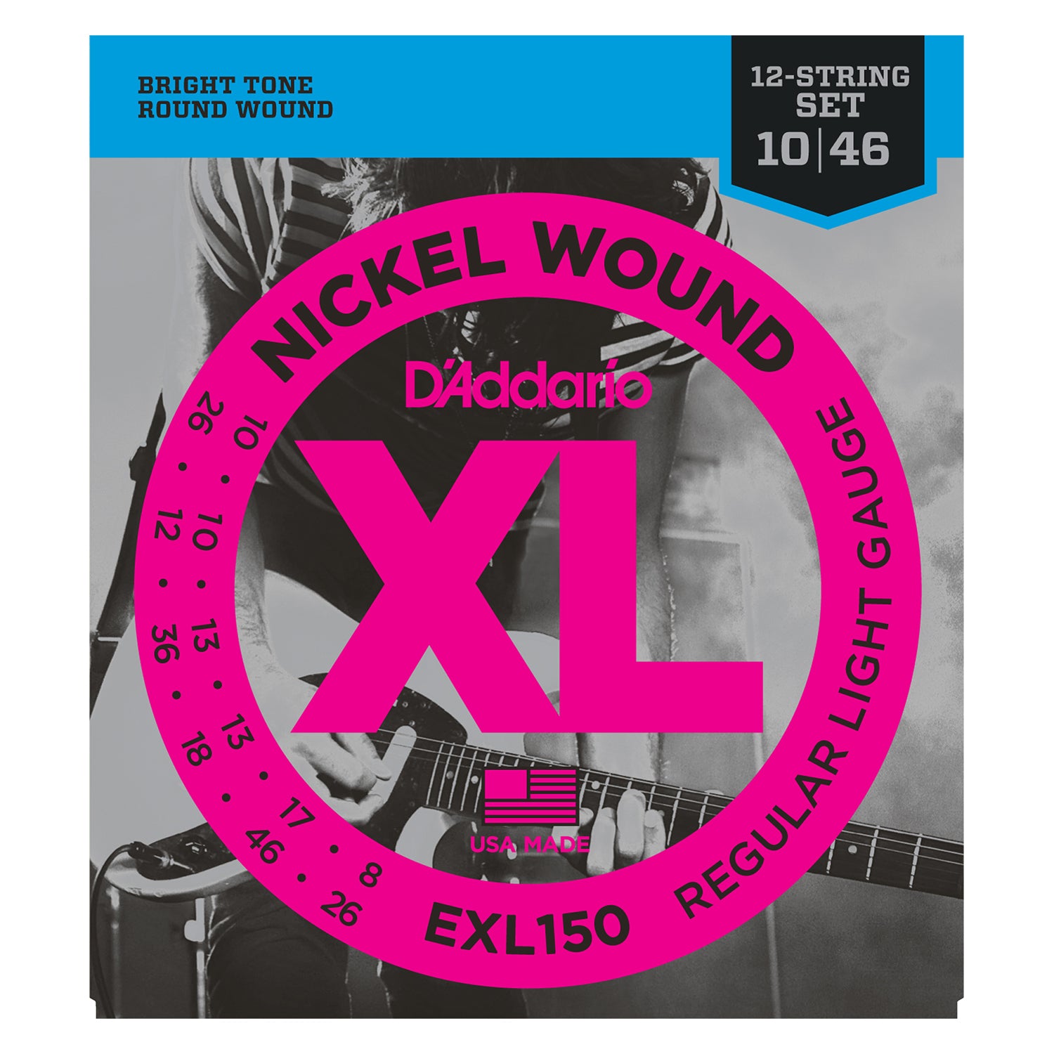 D'Addario EXL150 12-String Nickel Wound Electric Strings - Regular Light (10-46)