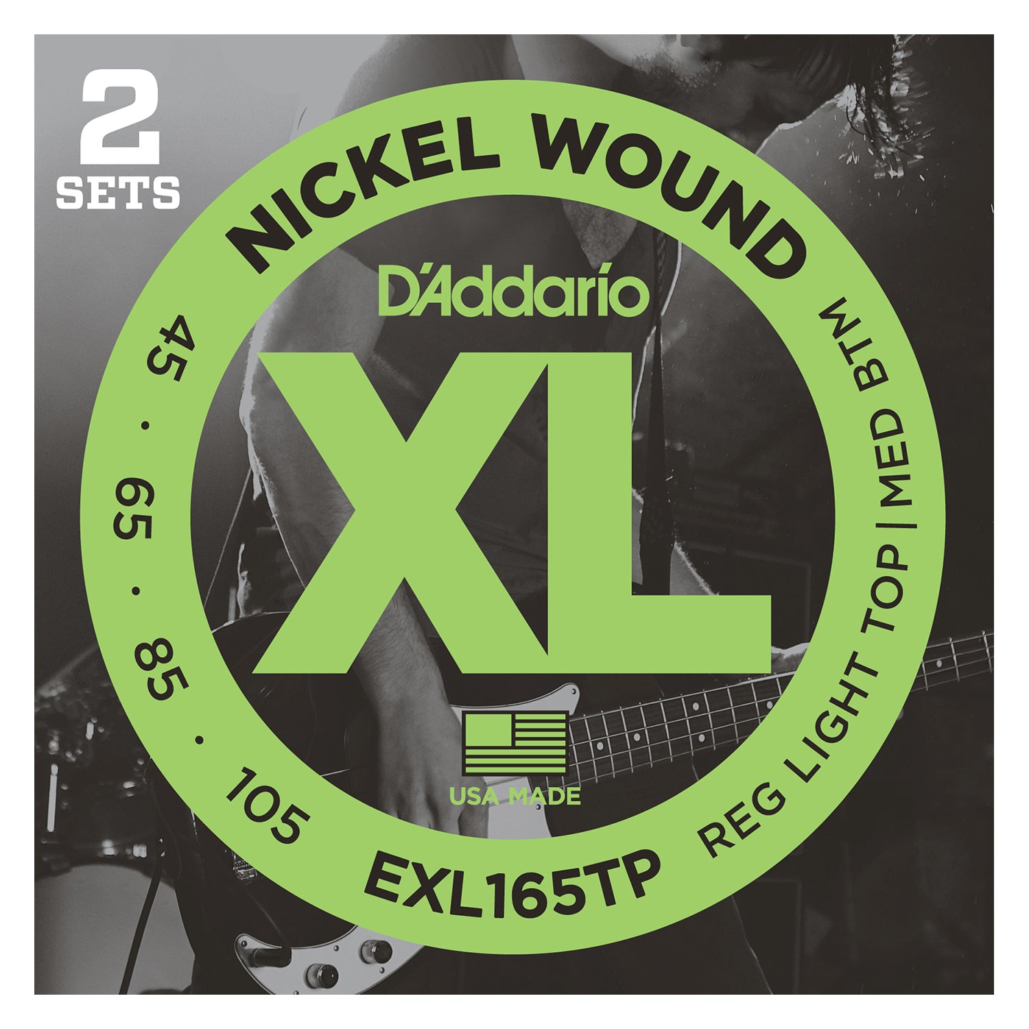 D'Addario EXL165TP Nickel Wound Bass Guitar Strings, Custom Light, 45-105, 2 Sets, Long Scale