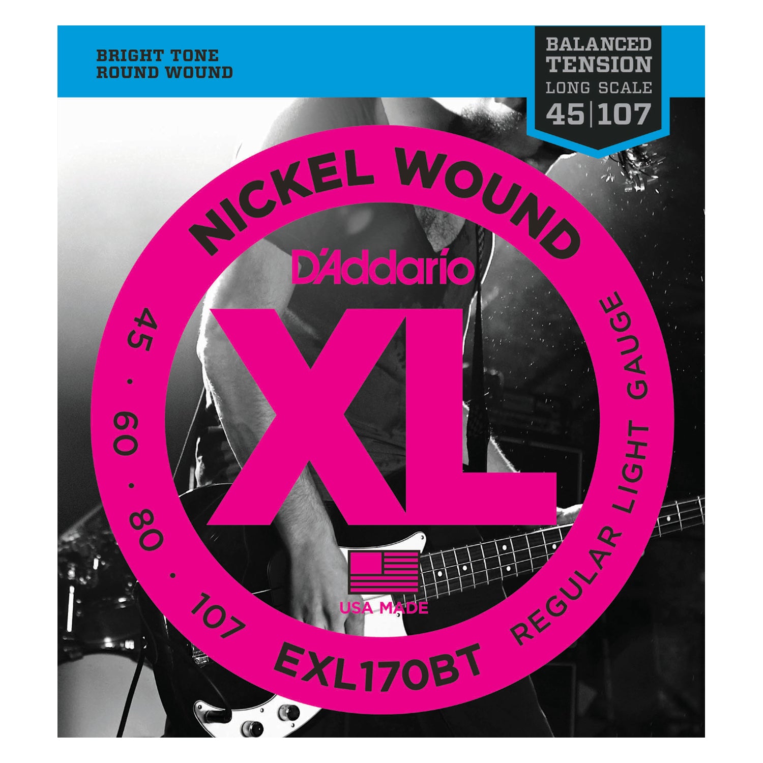 D'Addario EXL170BT Nickel Wound Bass Guitar Strings, Balanced Tension Light, 45-107