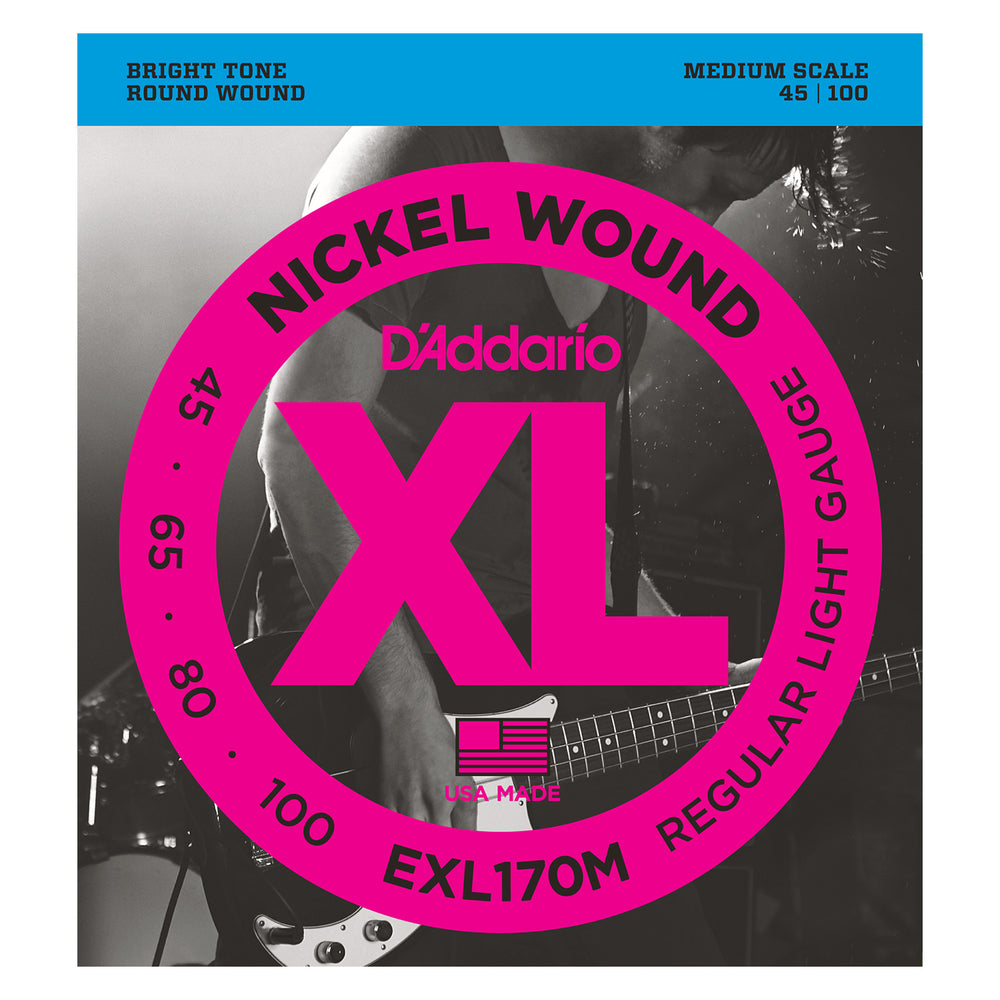 D'Addario EXL170M Nickel Wound Bass Guitar Strings, Light, 45-100, Medium Scale