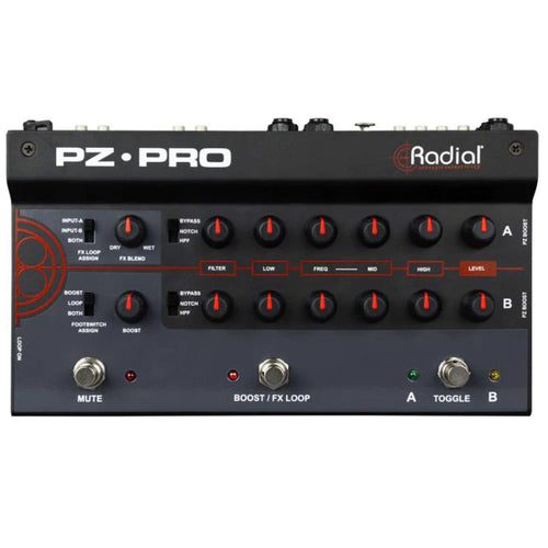 Radial PZ PRO - Acoustic instrument preamp, 2 ch w/dual EQ, 48V mic in, Radial DI