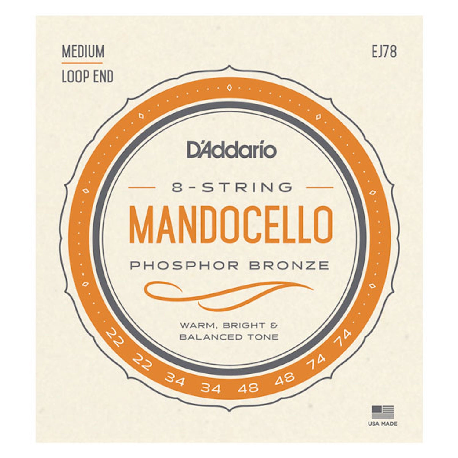 D'Addario EJ78 Phosphor Bronze Mandocello Strings, 22-74