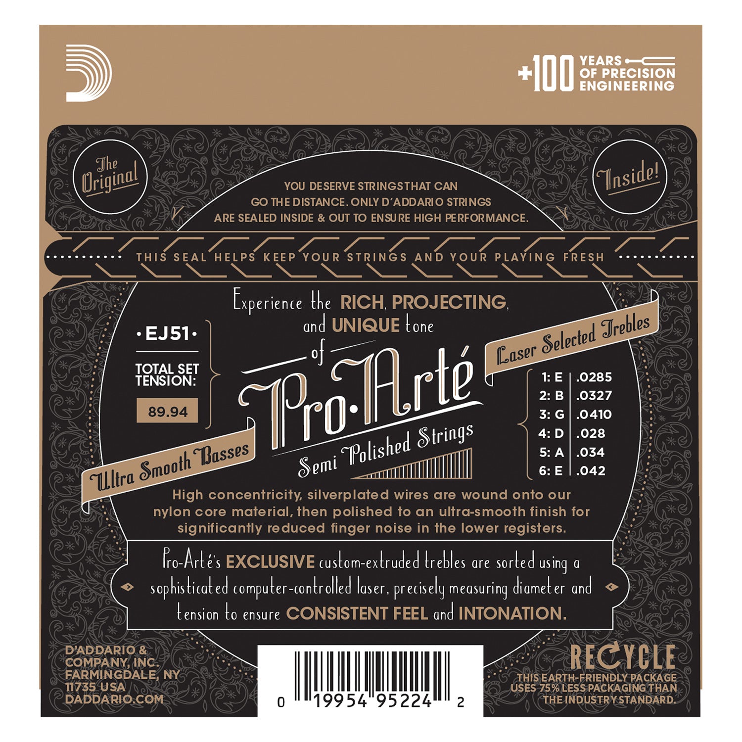D'Addario EJ51 Pro-Arte Classical Guitar Strings with Polished Basses, Hard Tension