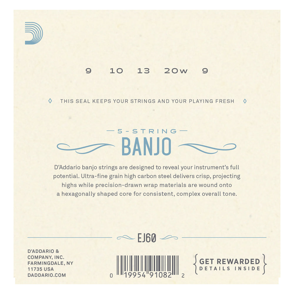 D'Addario EJ60 5-String Banjo Strings, Nickel, Light, 9-20