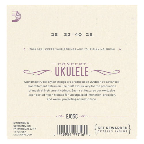 D'Addario EJ65C Pro-Arté Custom Extruded NylonUkulele Strings, Concert