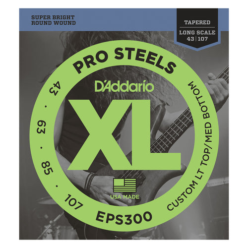 D'Addario EPS300 ProSteels Bass Guitar Strings, Custom Light, 43-107, Long Scale
